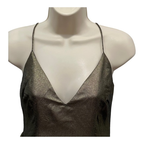 La Maison Talulah Golda Ruffle Mini Dress Black Gold Sparkle Glitter Small New - Picture 3 of 16